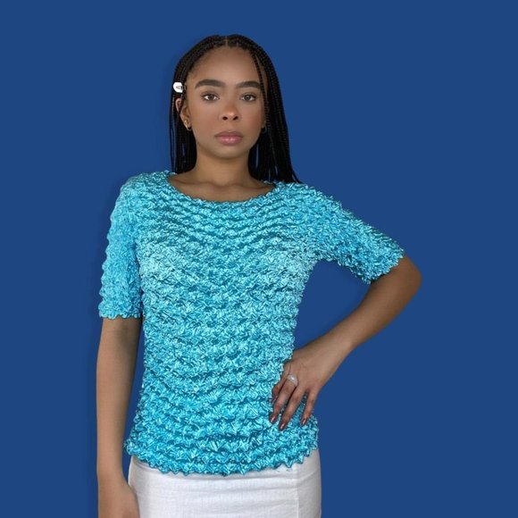 Bright Blue Popcorn Top - Picture 1 of 4